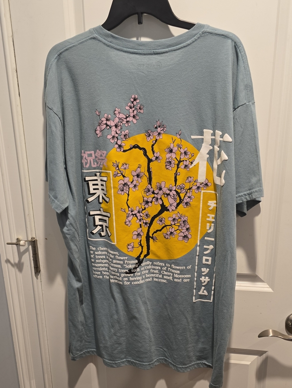 RGSTR Cherry Blossom Graphic Tee - Light Blue with Yellow & Pink Print